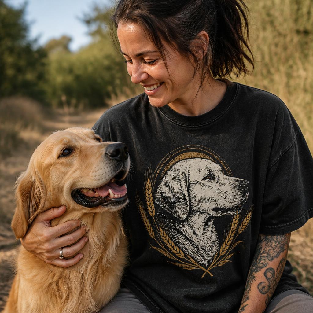 The Portrait lockup styled on a vintage tee