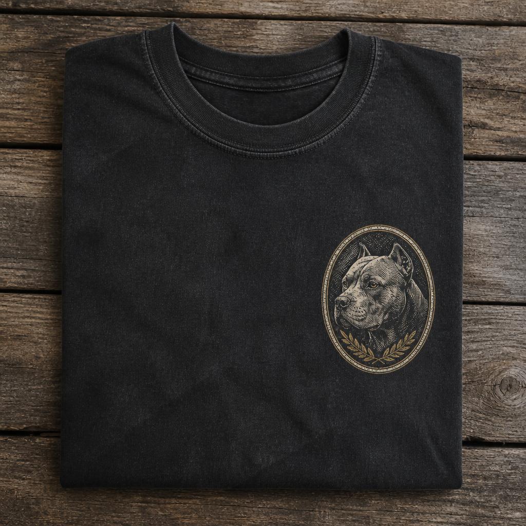 The Stamp — Same etching, shrunk to a dense left-chest crest
